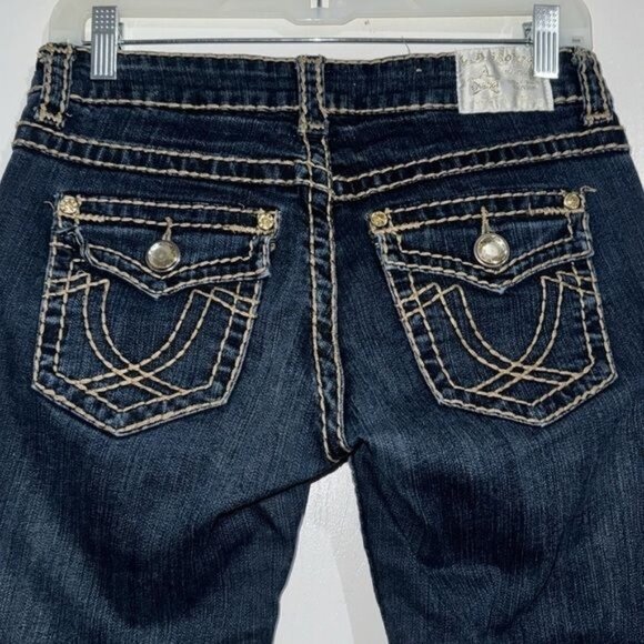 L.A. Idol USA Girls Dark Wash Denim Jeans Size 7 With Embellished Pockets & Cont - Picture 7 of 9